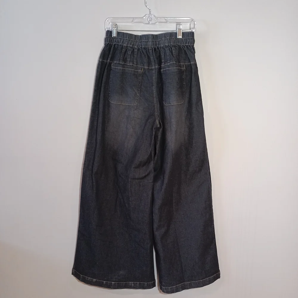 Chartou Baggy Wide Leg Jeans Elastic Mid Waist Dark Wash Size M New - Picture 3 of 10